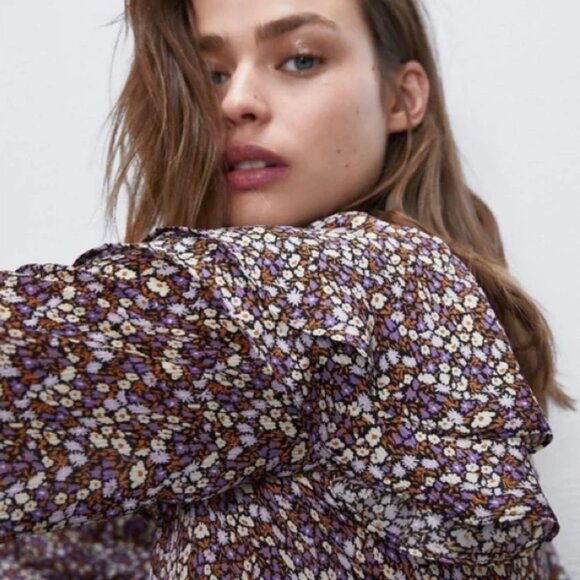 Zara Printed Ruffle Trapeze Dress M - Picture 5 of 14